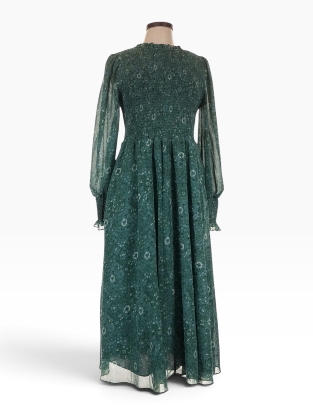 Madewell Lucie Dress L Green Floral Smocked Tie Back Midi Maxi NWT $168 - Picture 2 of 10